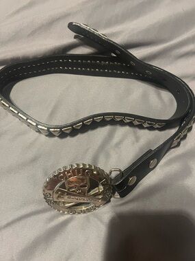 Hot Topic Black Belt with Silver Skull Medallion Buckle spinner drinking games